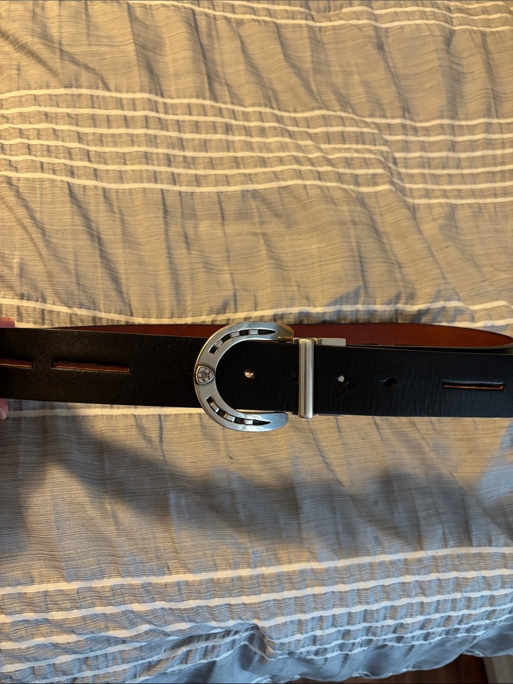 Ariat Black Leather Belt with Silver Horseshoe Buckle
